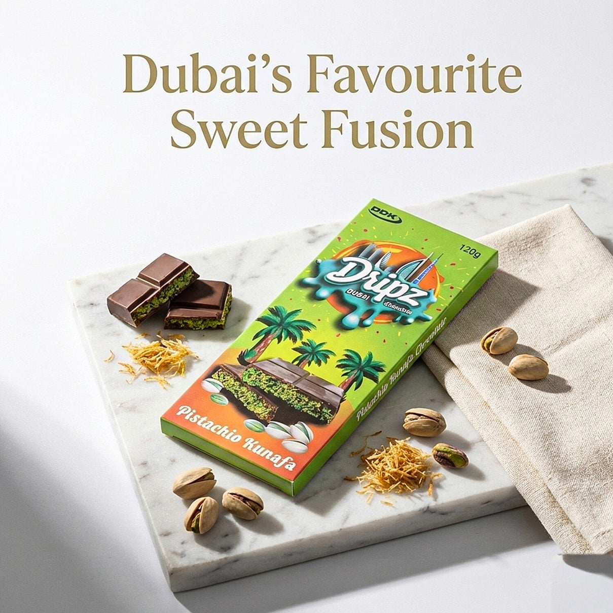 Dripz Dubai Pistachio Kunafa Chocolate (120g). 8363841 1