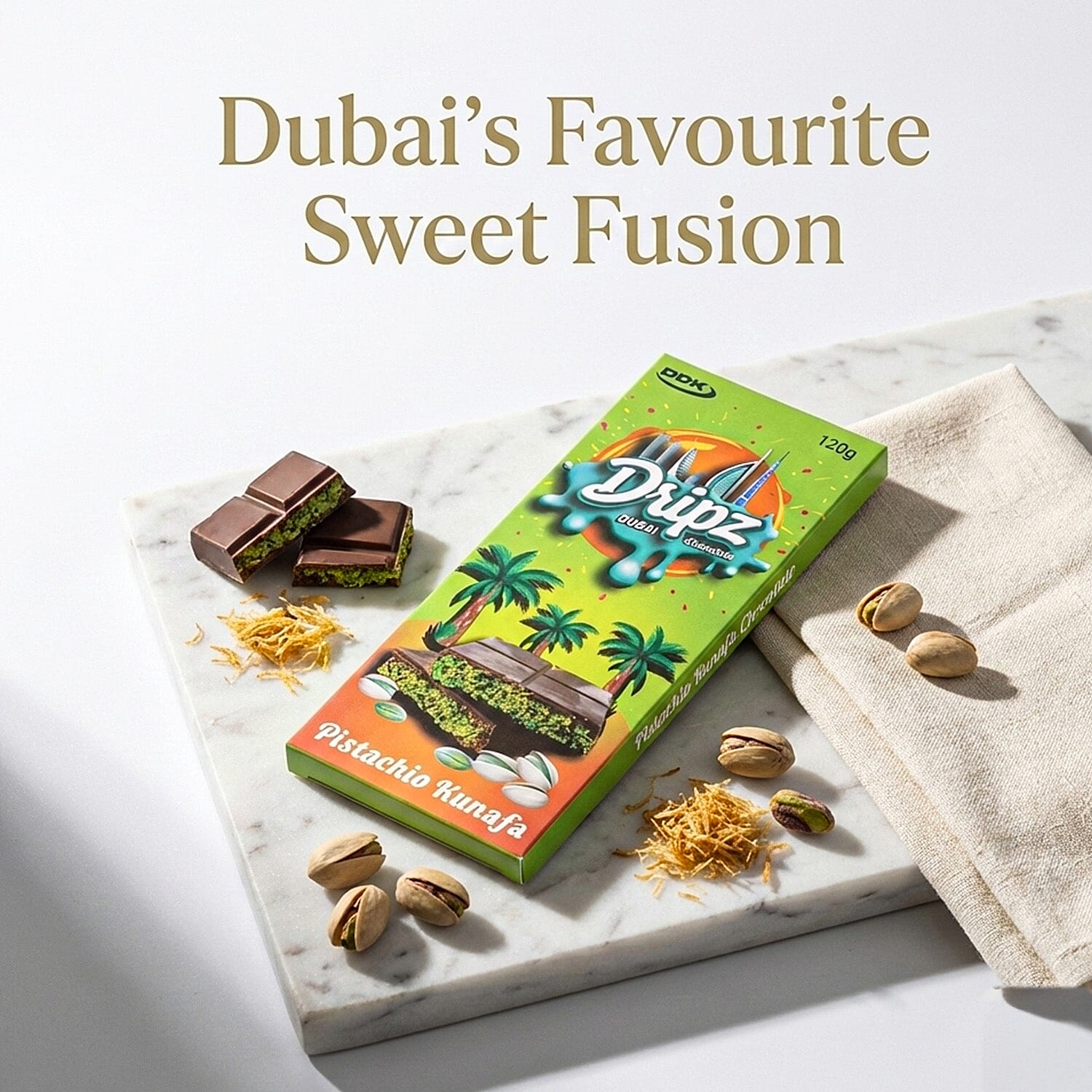 Dripz Dubai Pistachio Kunafa Chocolate (120g). 8363841 1