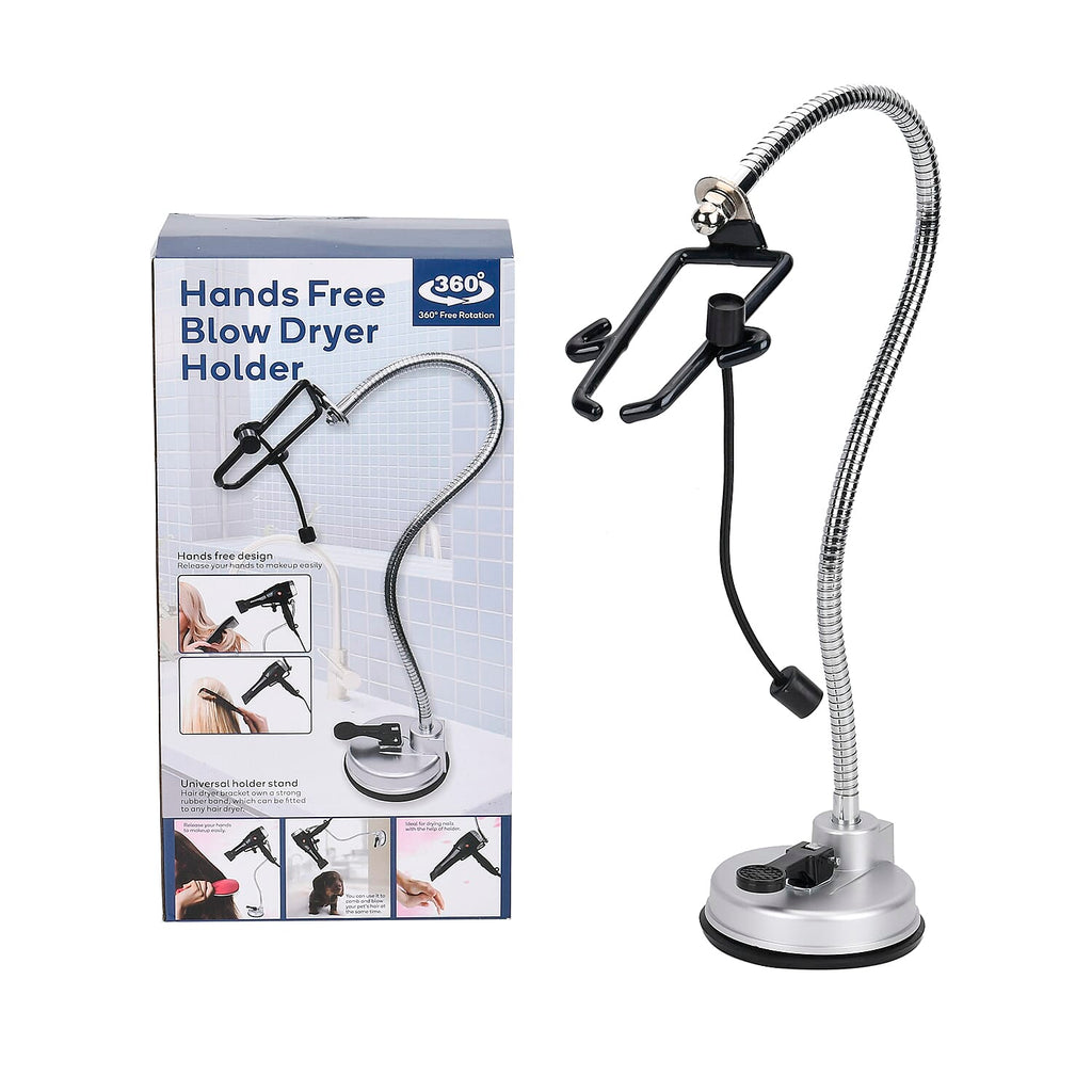 Suction Cup Hair Dryer Holder - Black & Silver