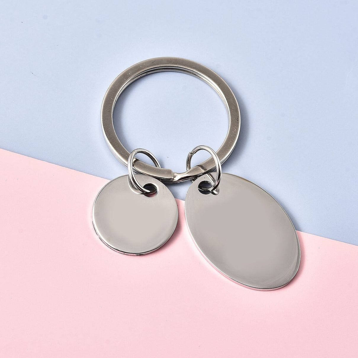 Dual Oval Shape Keychain with Quote in Silver Tone 6239151 1