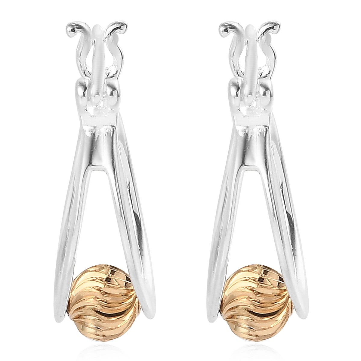 Dual Tone Hoop Earrings in Platinum and Yellow Gold Plated Sterling Silver 3865327 0