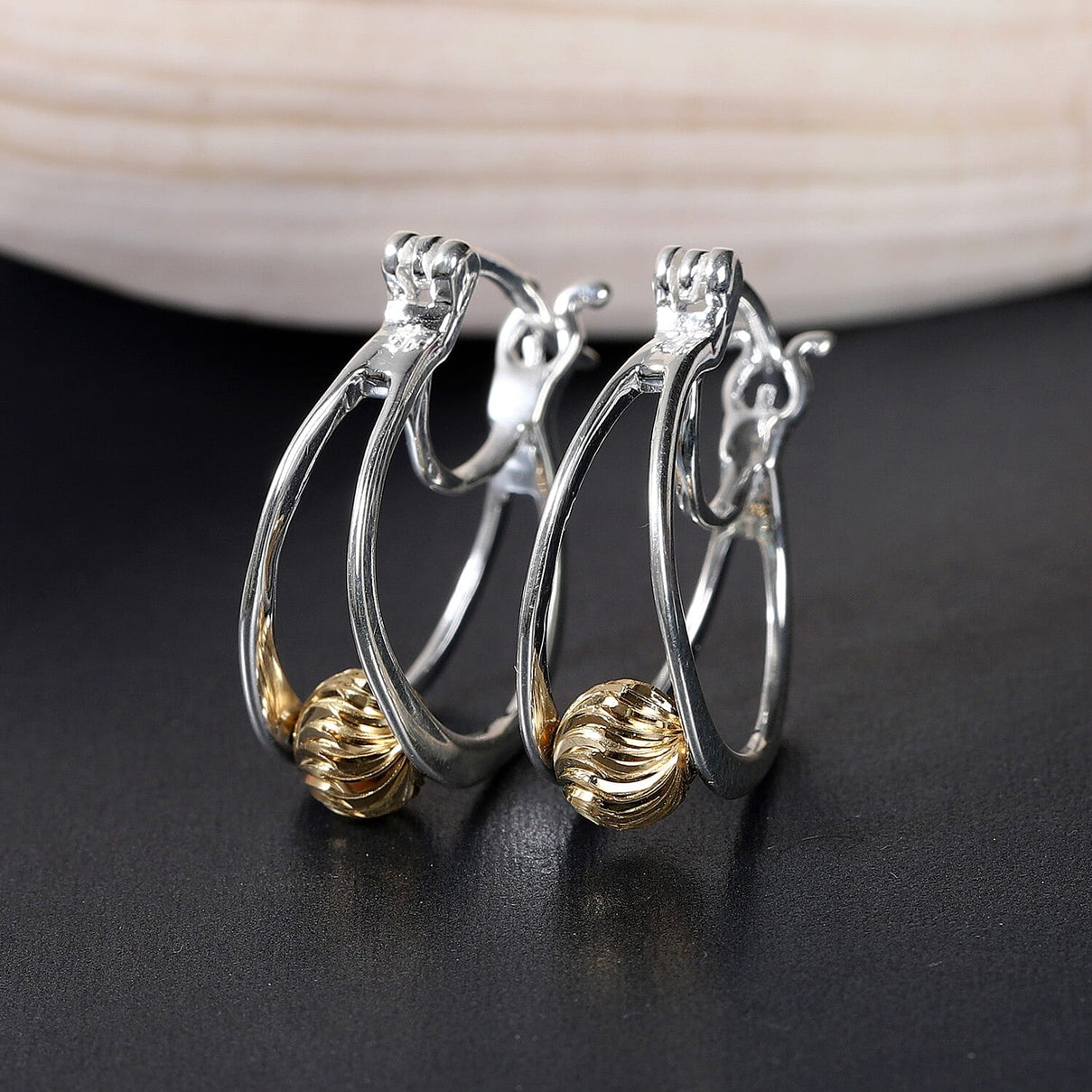 Dual Tone Hoop Earrings in Platinum and Yellow Gold Plated Sterling Silver 3865327 2