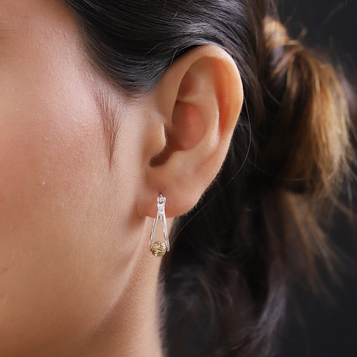 Dual Tone Hoop Earrings in Platinum and Yellow Gold Plated Sterling Silver 3865327 3