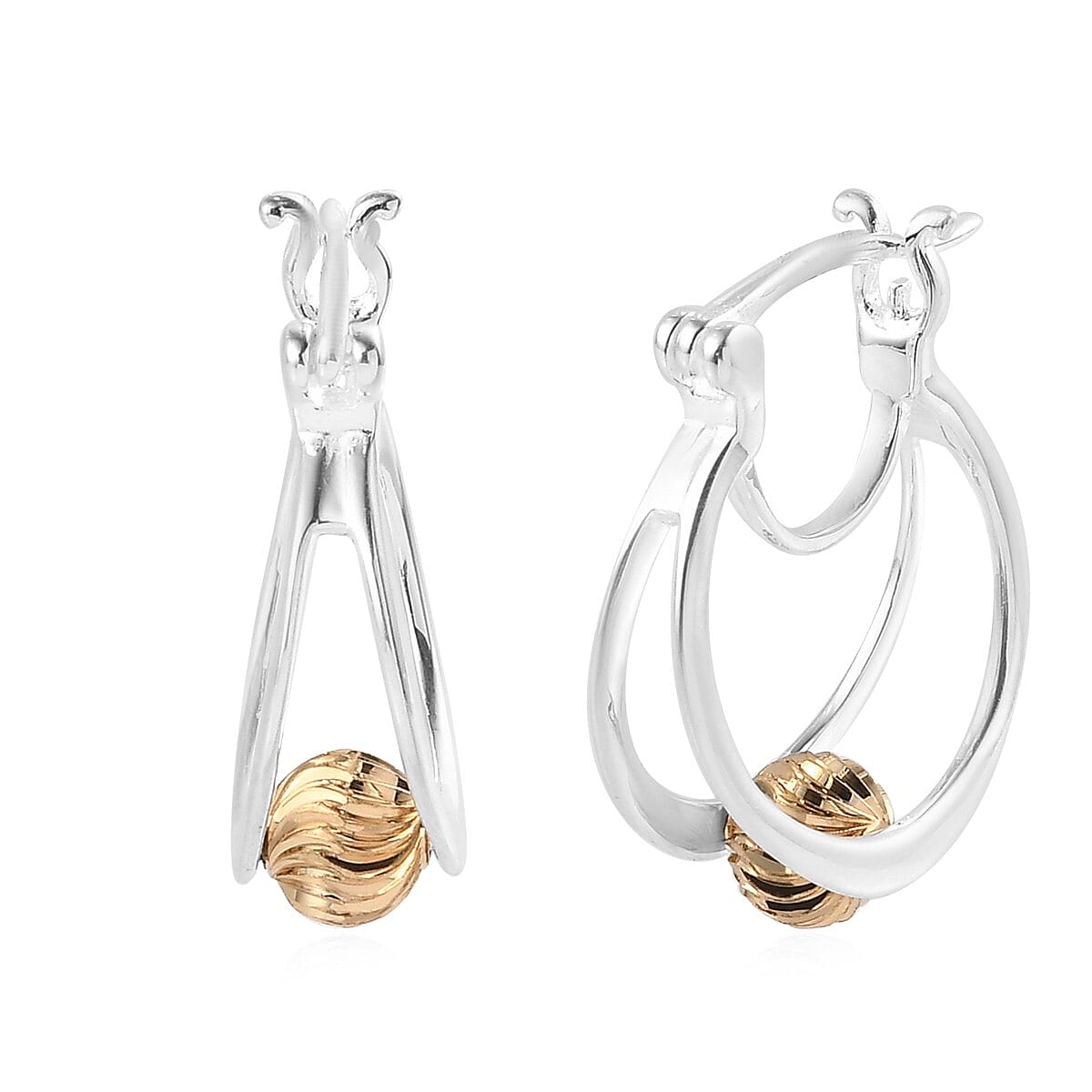 Dual Tone Hoop Earrings in Platinum and Yellow Gold Plated Sterling Silver 3865327 4