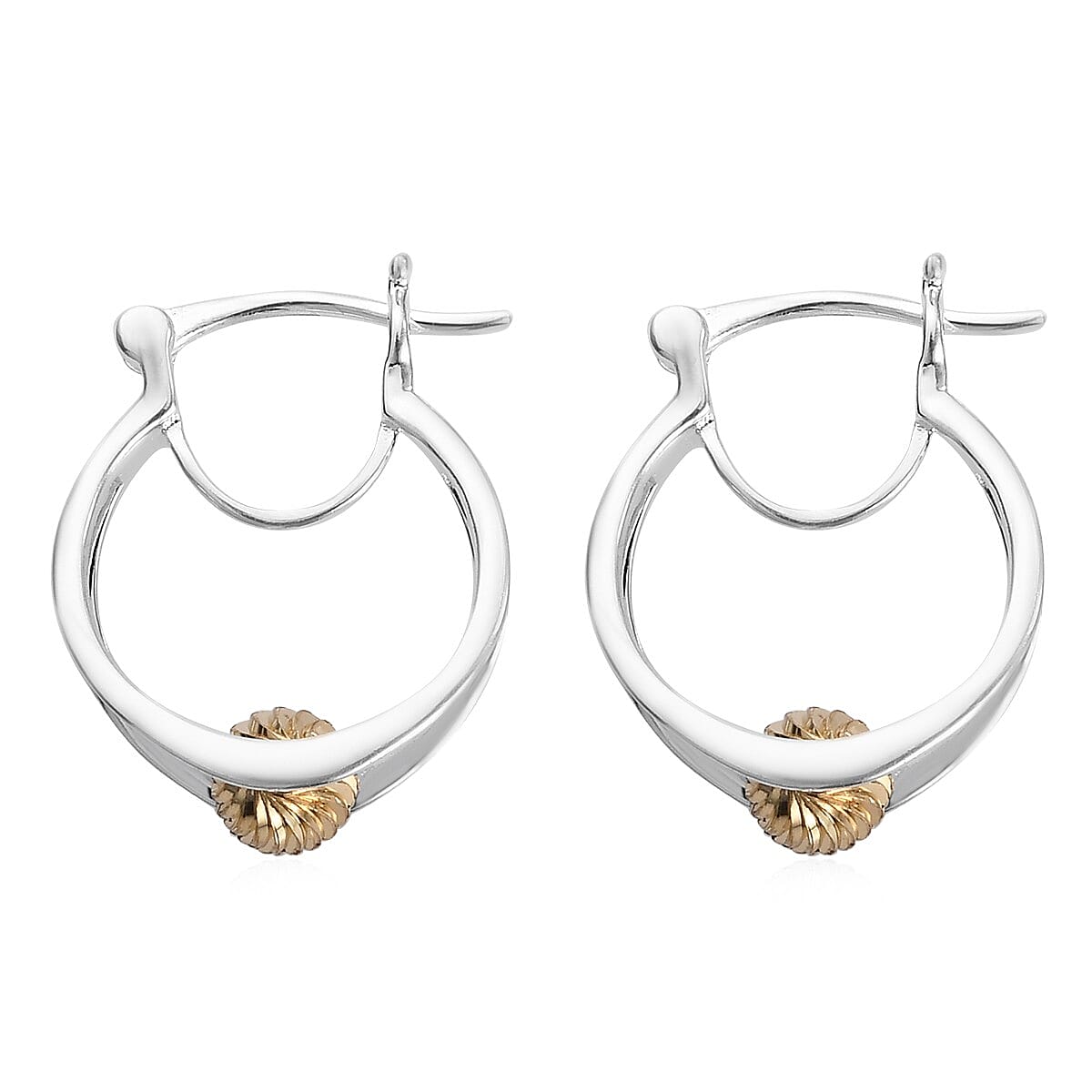 Dual Tone Hoop Earrings in Platinum and Yellow Gold Plated Sterling Silver 3865327 5