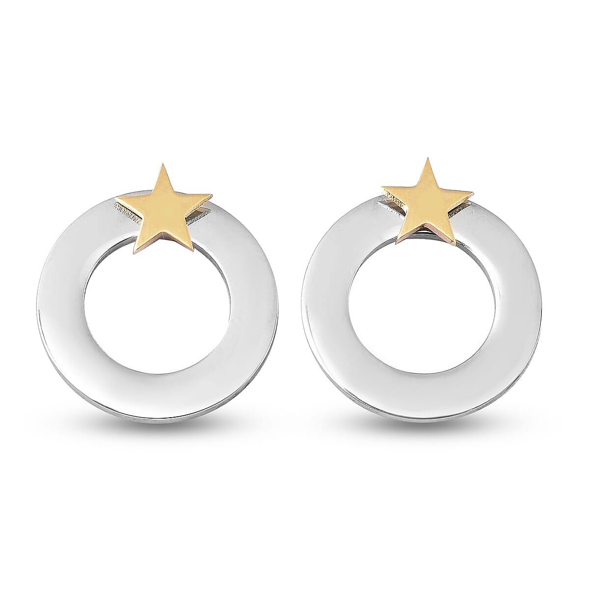 Dual Tone Round and Star Charm Earrings with Push Backs in Yellow and White Gold Tone 6368949 3