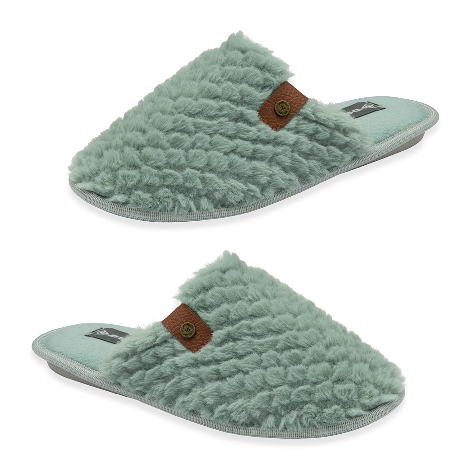 Dunlop Iris Textured Faux Fur Mule Slippers (Size 6) - Green 8283702 0