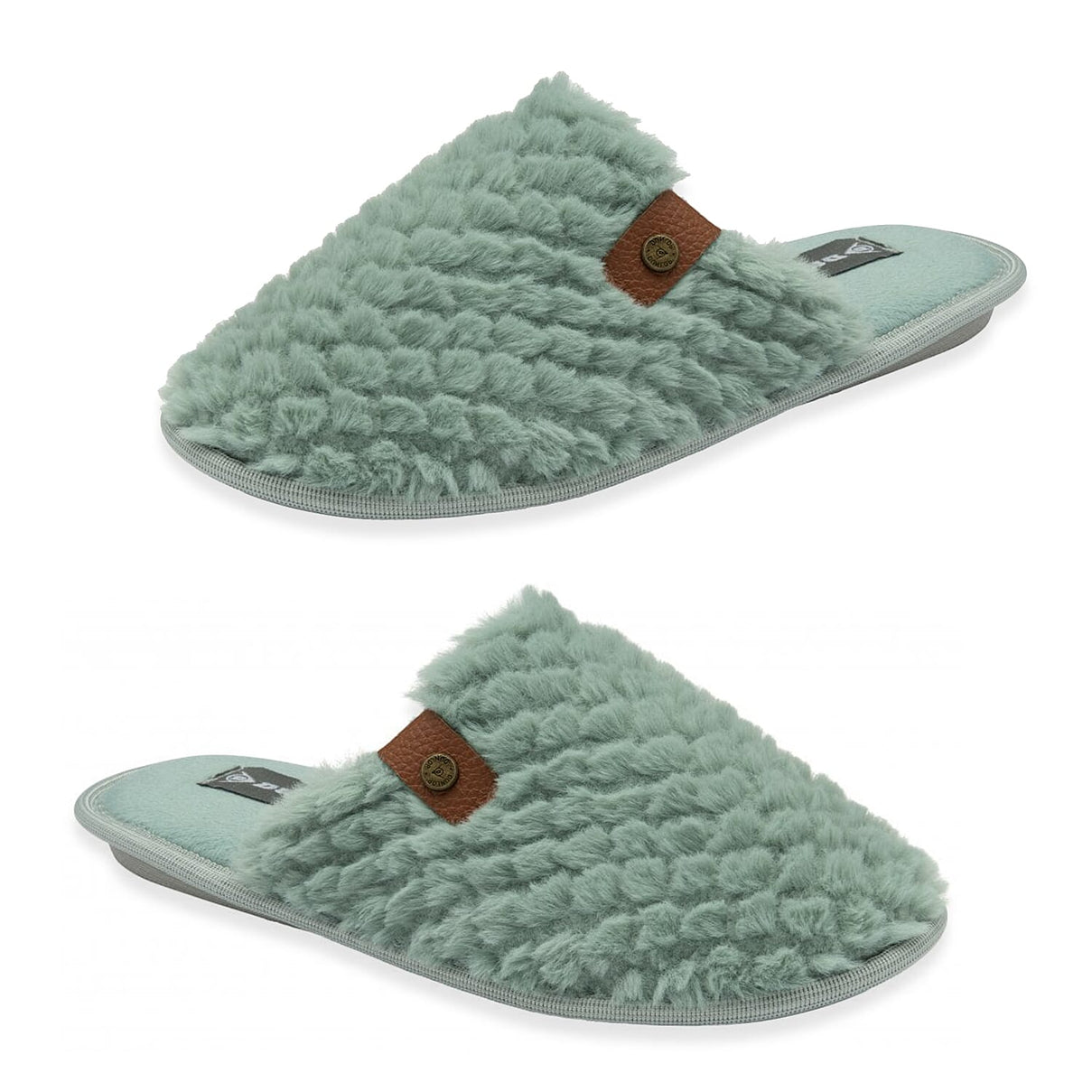 Dunlop Iris Textured Faux Fur Mule Slippers (Size 7) - Green 8283703 0