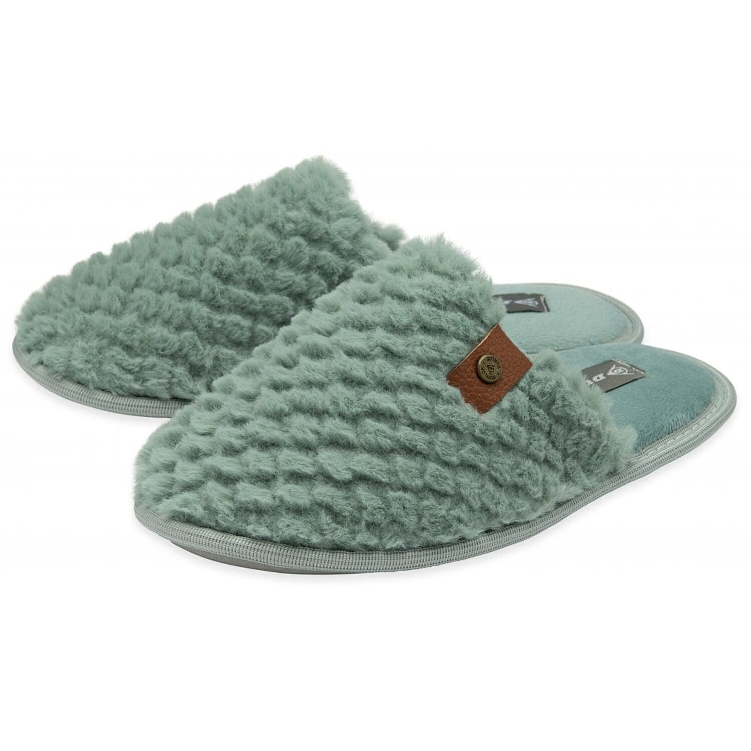 Dunlop Iris Textured Faux Fur Mule Slippers (Size 7) - Green 8283703 1
