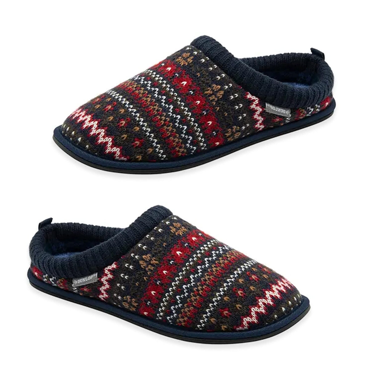 Dunlop Mens Truman Fair Isle Knit Mule Slippers Slipper (Size 10) - Navy &amp; Red 8305584 0