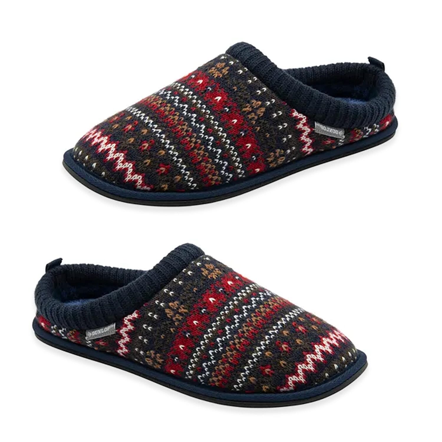 Dunlop Mens Truman Fair Isle Knit Mule Slippers Slipper (Size 10) - Navy &amp; Red 8305584 0