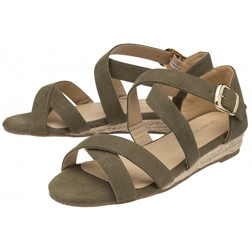 Dunlop Microfibre Portia Wedge Open Toe Sandal (Size 3) - Khaki