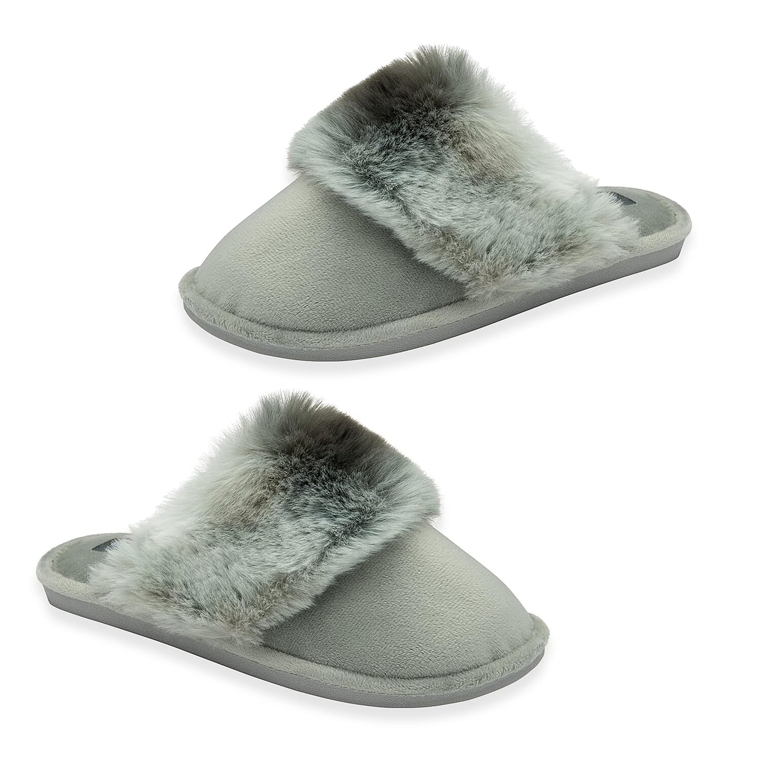 Dunlop Romily Plush Velour Upper Mule Slippers (Size 3) - Grey 8283634 0