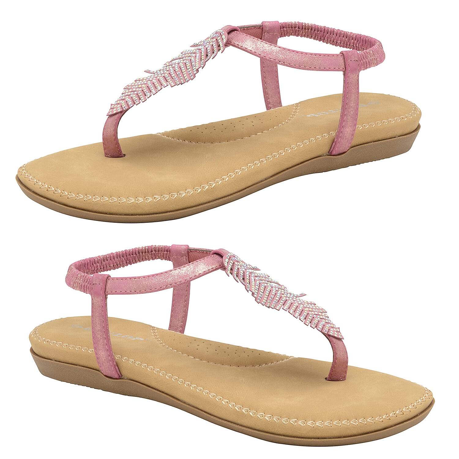 Dunlop Rue Open Toe Sandal With Leaf Detailing and Elasticated Sling Back - Rose 7128840 0
