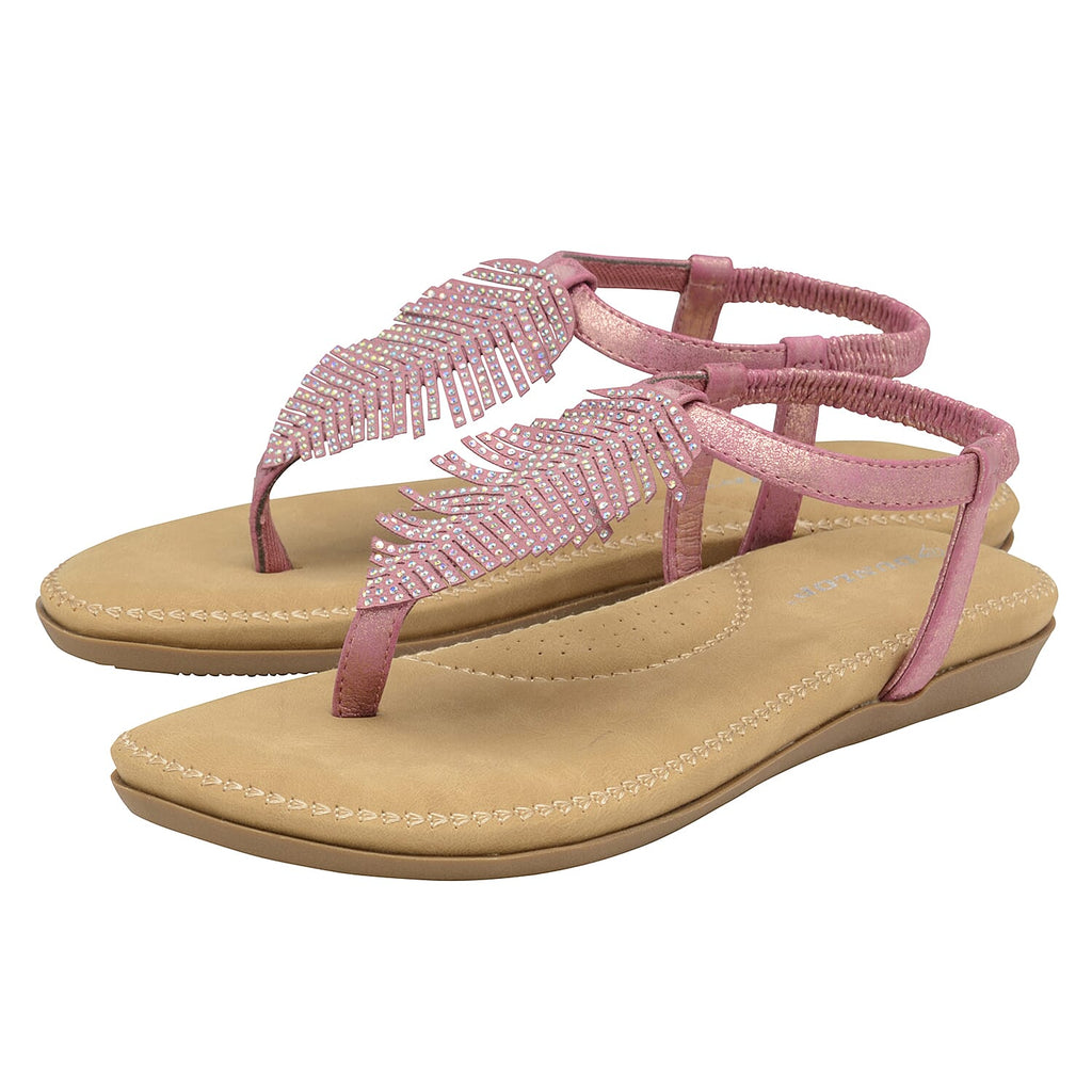Dunlop Rue Open Toe Sandal With Leaf Detailing and Elasticated Sling Back (Size 4) - Rose