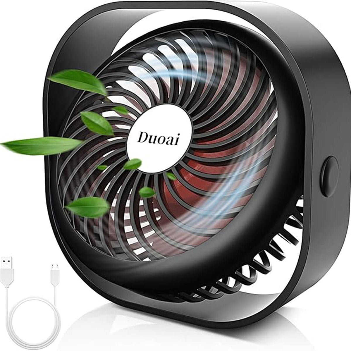 Duoai Mini USB Desk Fan Built in Battery 2000mAh Rechargeable, Portable with 360 Rotation 3 Speeds - Black 8181895 0