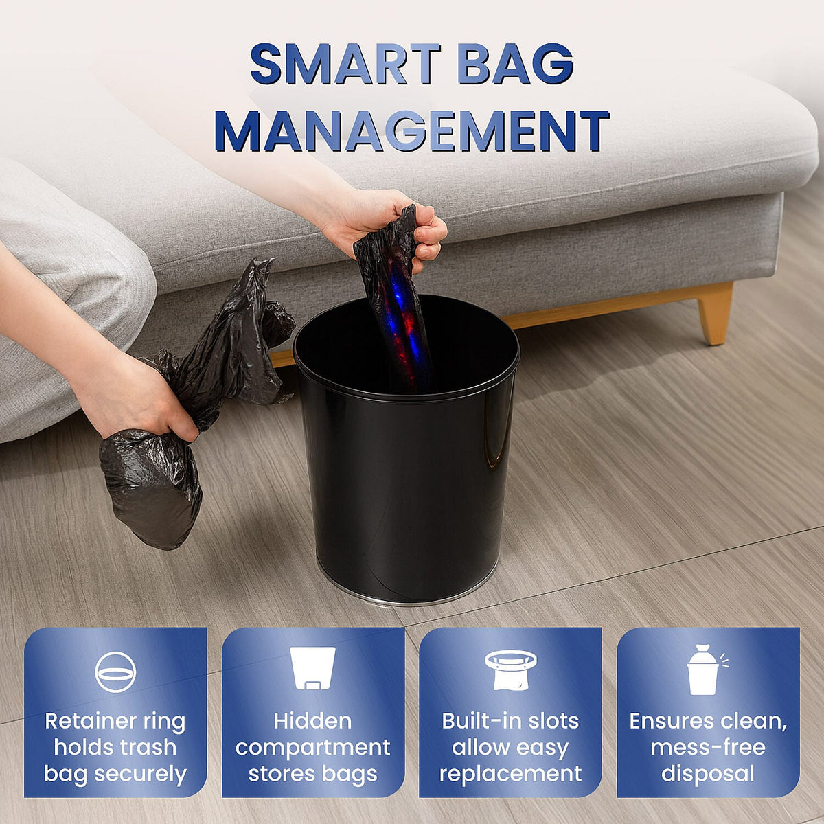 Touchless Sensor Trash Bin 10L with Auto Lid &amp; Bag Holder (10L) 8050406 4