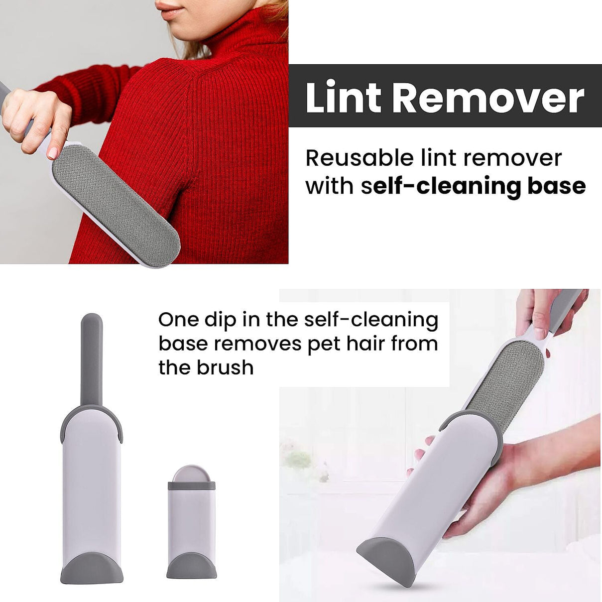 Set of 2 Reusable Lint Remover with Self-Cleaning Base - Grey 7083523 2