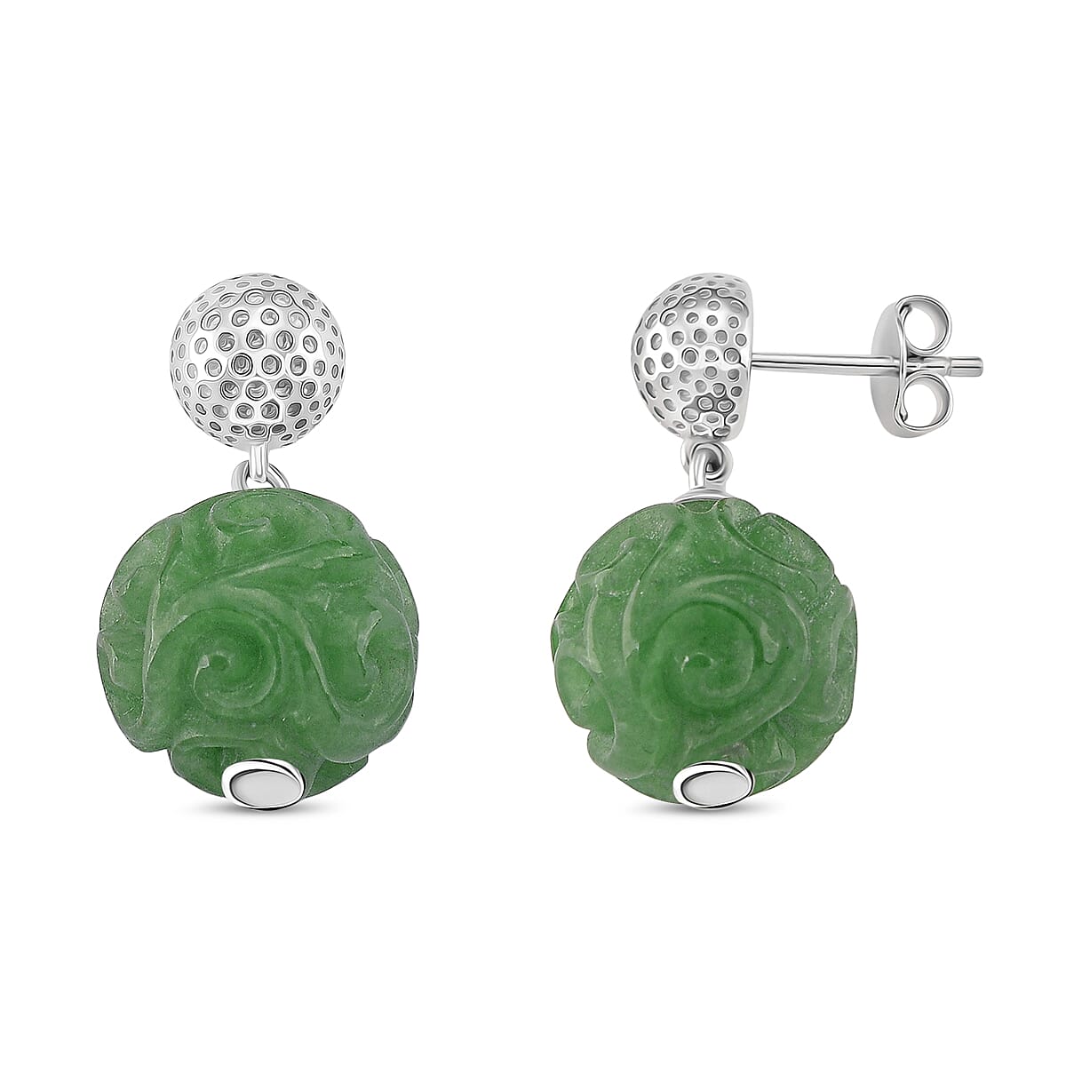 Enhanced Green Jade Dangling Earring with Push Back in Rhodium Overlay Sterling Silver 35.70 Ct. 8147721 0