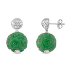 Green Jade Dangling Earring with Push Back in Rhodium Overlay Sterling Silver 35.70 Ct.