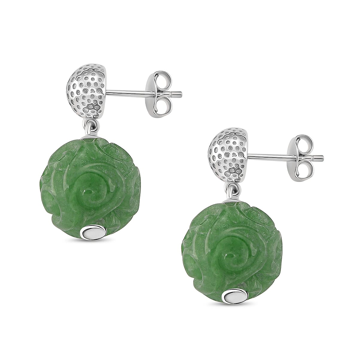 Enhanced Green Jade Dangling Earring with Push Back in Rhodium Overlay Sterling Silver 35.70 Ct. 8147721 4