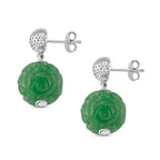 Green Jade Dangling Earring with Push Back in Rhodium Overlay Sterling Silver 35.70 Ct.