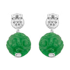 Green Jade Dangling Earring with Push Back in Rhodium Overlay Sterling Silver 35.70 Ct.