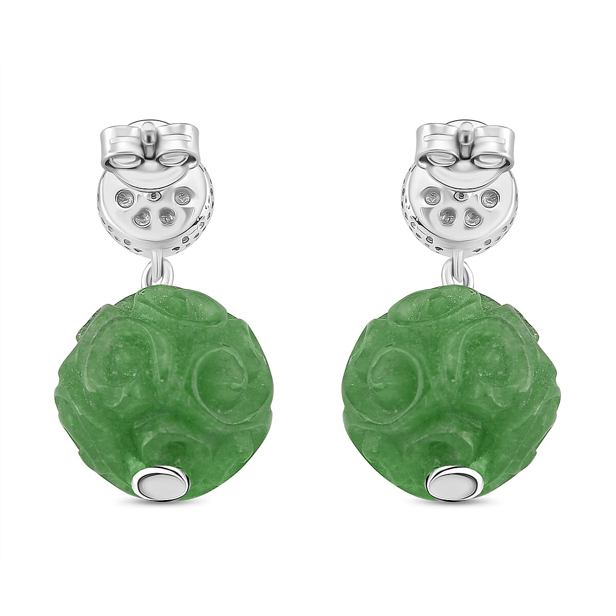 Enhanced Green Jade Dangling Earring with Push Back in Rhodium Overlay Sterling Silver 35.70 Ct. 8147721 5
