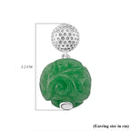 Green Jade Dangling Earring with Push Back in Rhodium Overlay Sterling Silver 35.70 Ct.
