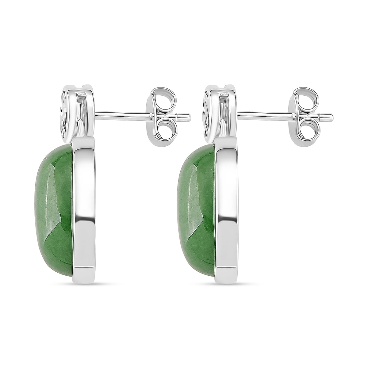 Enhanced Green Jade Drop Earring with Push Back in Rhodium Overlay Sterling Silver 8147487 4