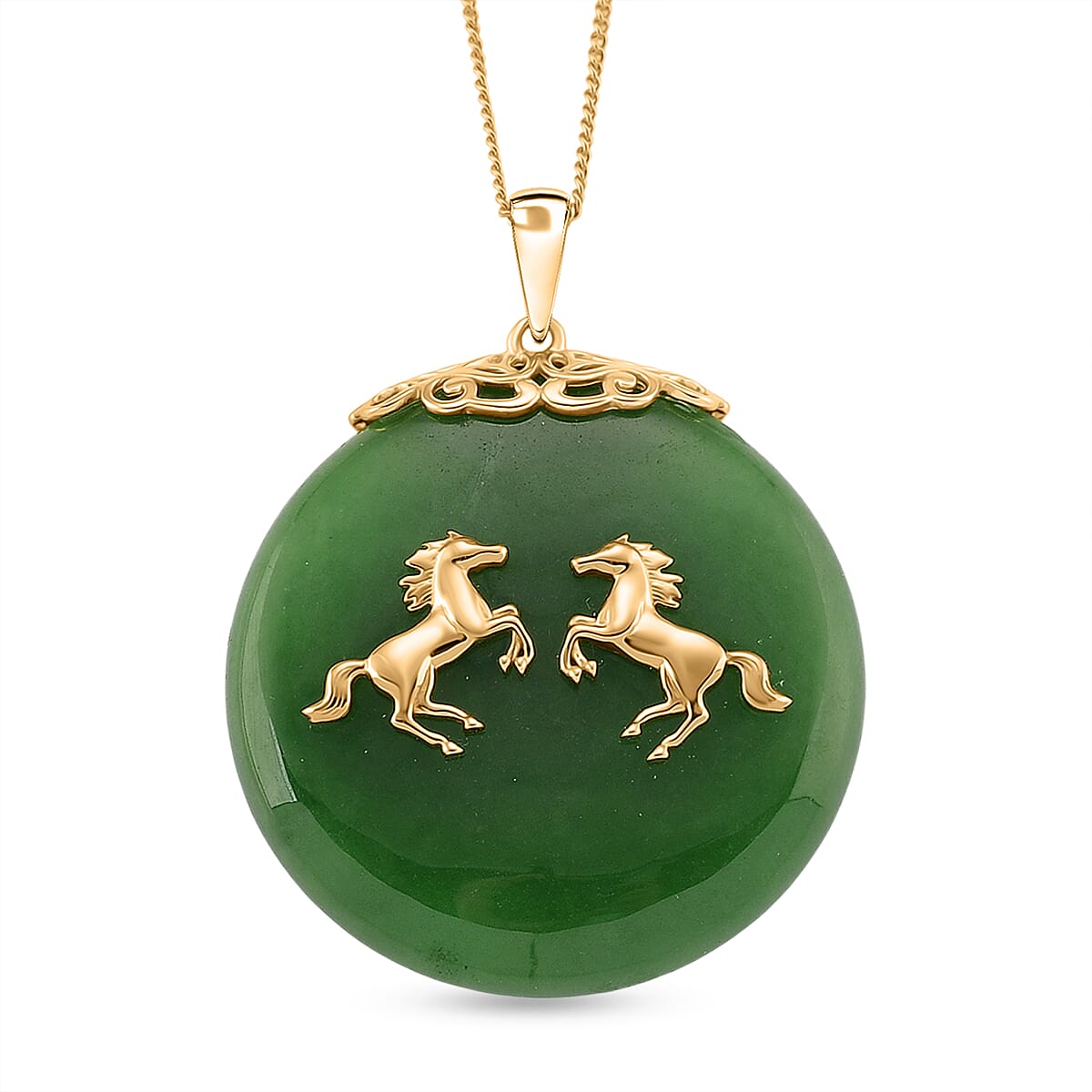 JARDIN COLLECTION - Green Jadeite Horse Pendant with Chain (Size 18) in Yellow Gold Plated Sterling Silver 65.00 Ct. V32755963 0