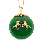 JARDIN COLLECTION - Green Jadeite Horse Pendant with Chain (Size 18) in Yellow Gold Plated Sterling Silver 65.00 Ct.