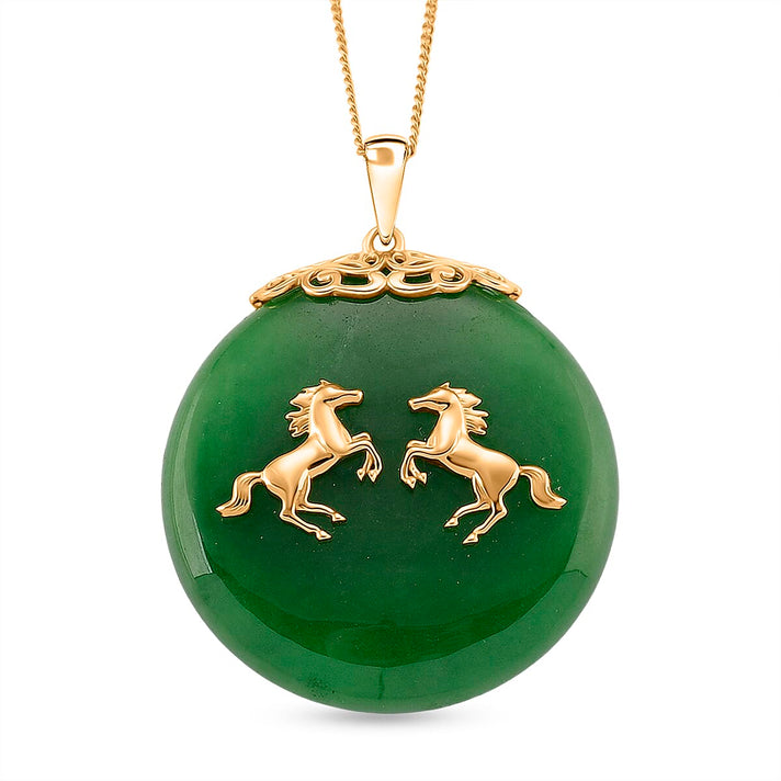 JARDIN COLLECTION - Green Jadeite Horse Pendant with Chain (Size 18) in Yellow Gold Plated Sterling Silver 65.00 Ct. 4454561 1