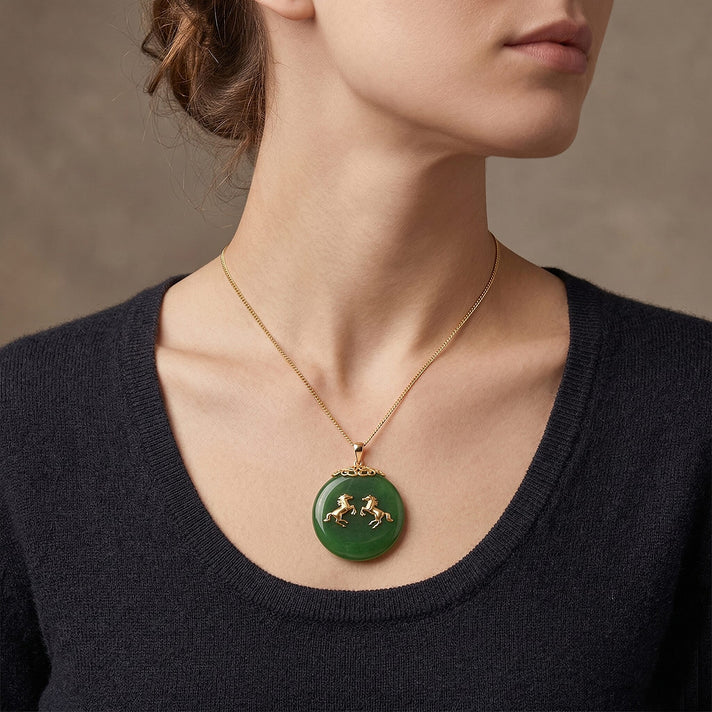 JARDIN COLLECTION - Green Jadeite Horse Pendant with Chain (Size 18) in Yellow Gold Plated Sterling Silver 65.00 Ct. 4454561 2