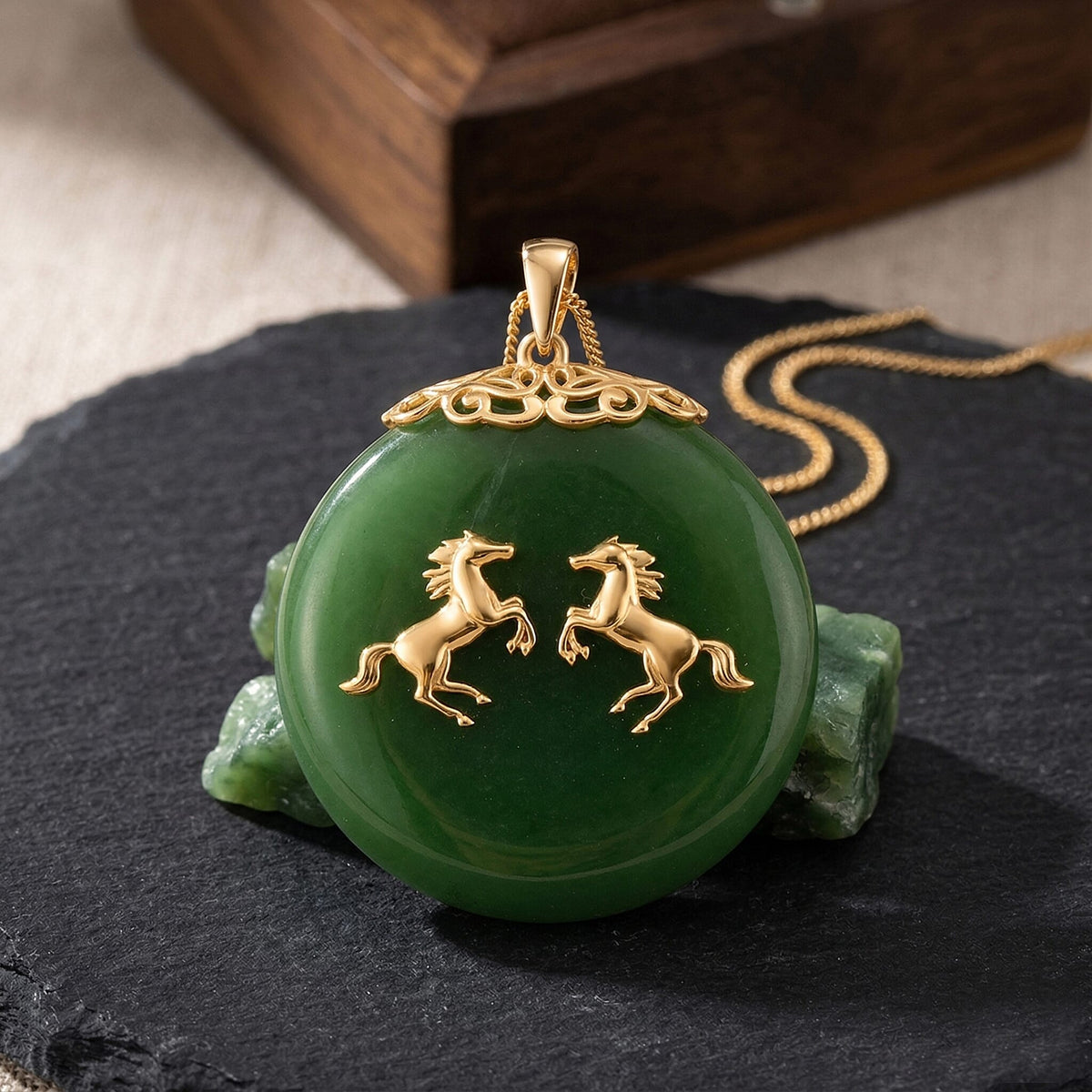 JARDIN COLLECTION - Green Jadeite Horse Pendant with Chain (Size 18) in Yellow Gold Plated Sterling Silver 65.00 Ct. V32755963 3