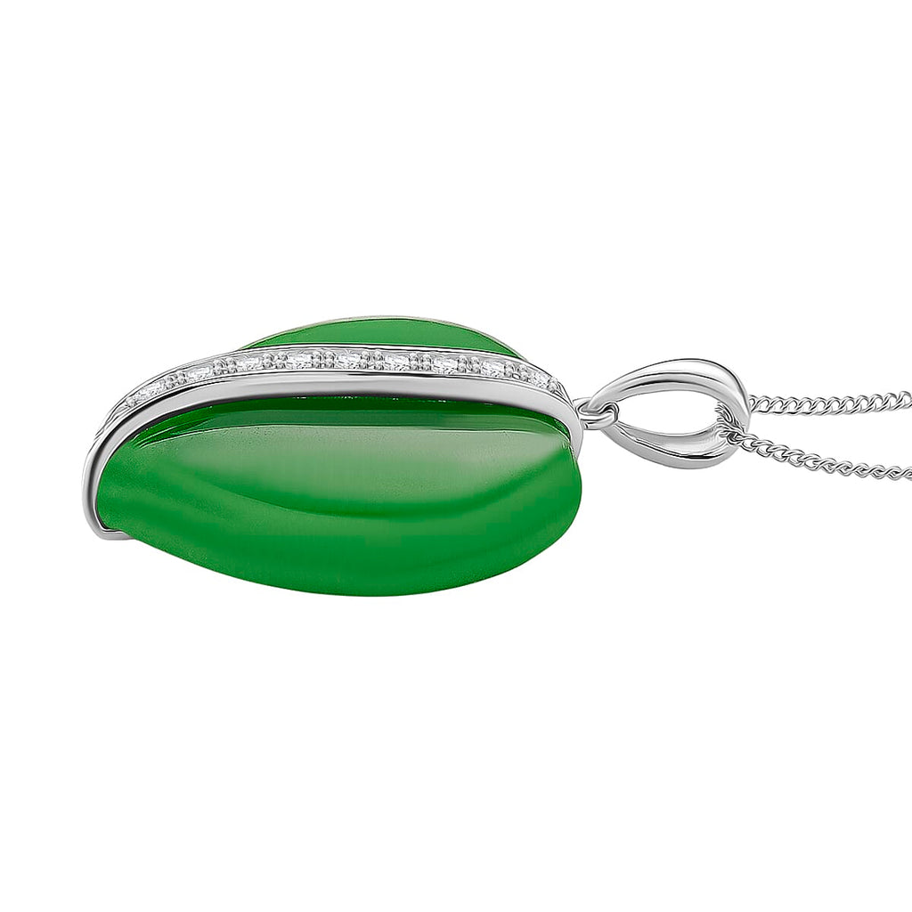 Enhanced Green Jade & Moissanite Pendant with Chain (Size 18) with Lobster Clasp in Rhodium Overlay Sterling Silver 67.70 Ct.