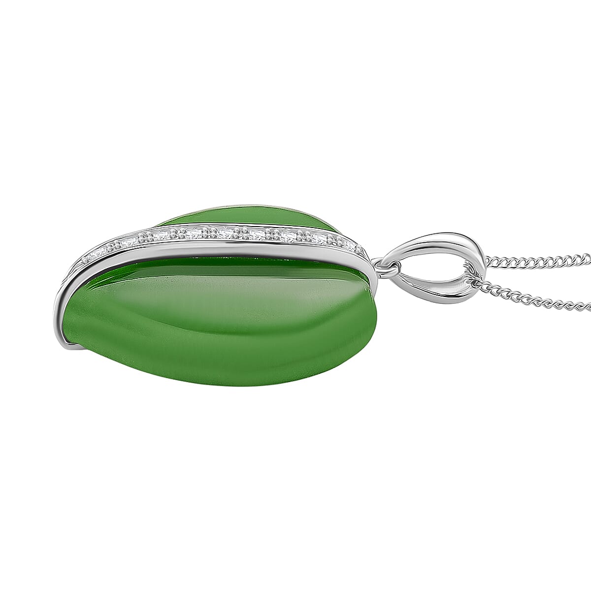 Enhanced Green Jade and Moissanite Heart Pendant with Chain (Size 18) with Lobster Clasp in Rhodium Overlay Sterling Silver 67.70 Ct. 4379132 3