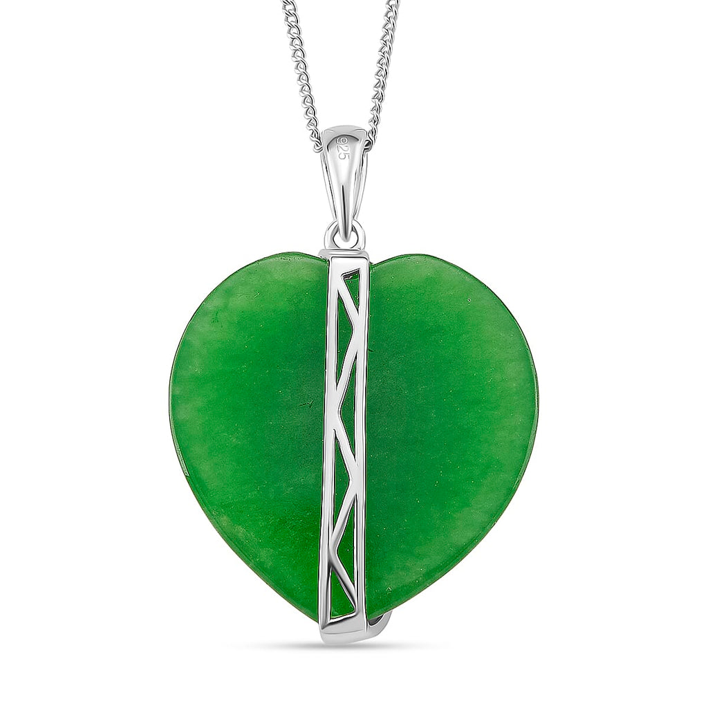Enhanced Green Jade & Moissanite Pendant with Chain (Size 18) with Lobster Clasp in Rhodium Overlay Sterling Silver 67.70 Ct.