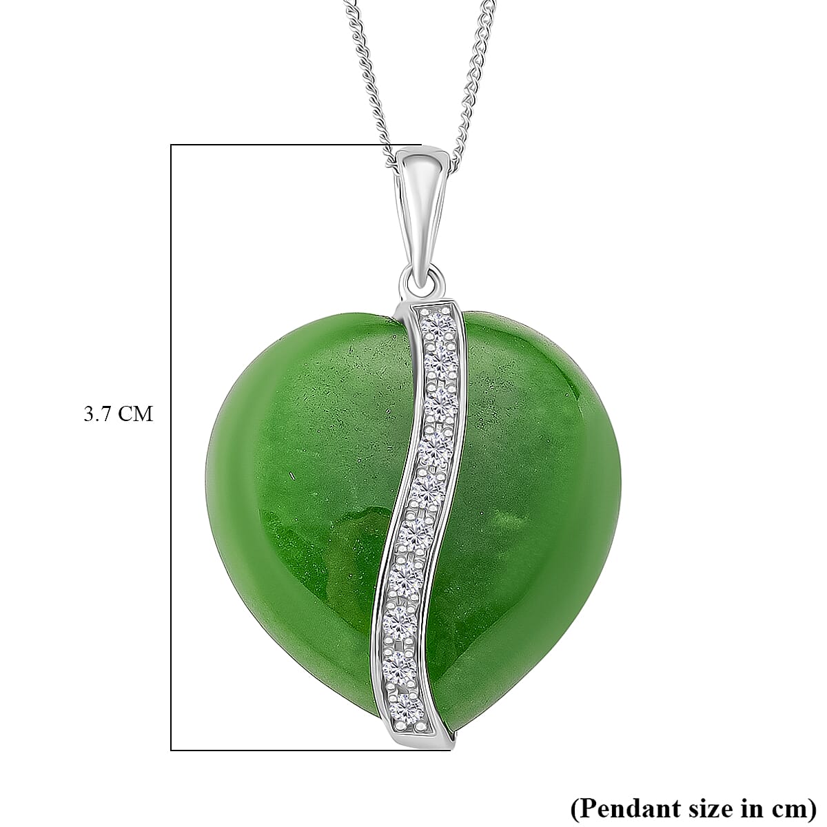 Enhanced Green Jade and Moissanite Heart Pendant with Chain (Size 18) with Lobster Clasp in Rhodium Overlay Sterling Silver 67.70 Ct. 4379132 6