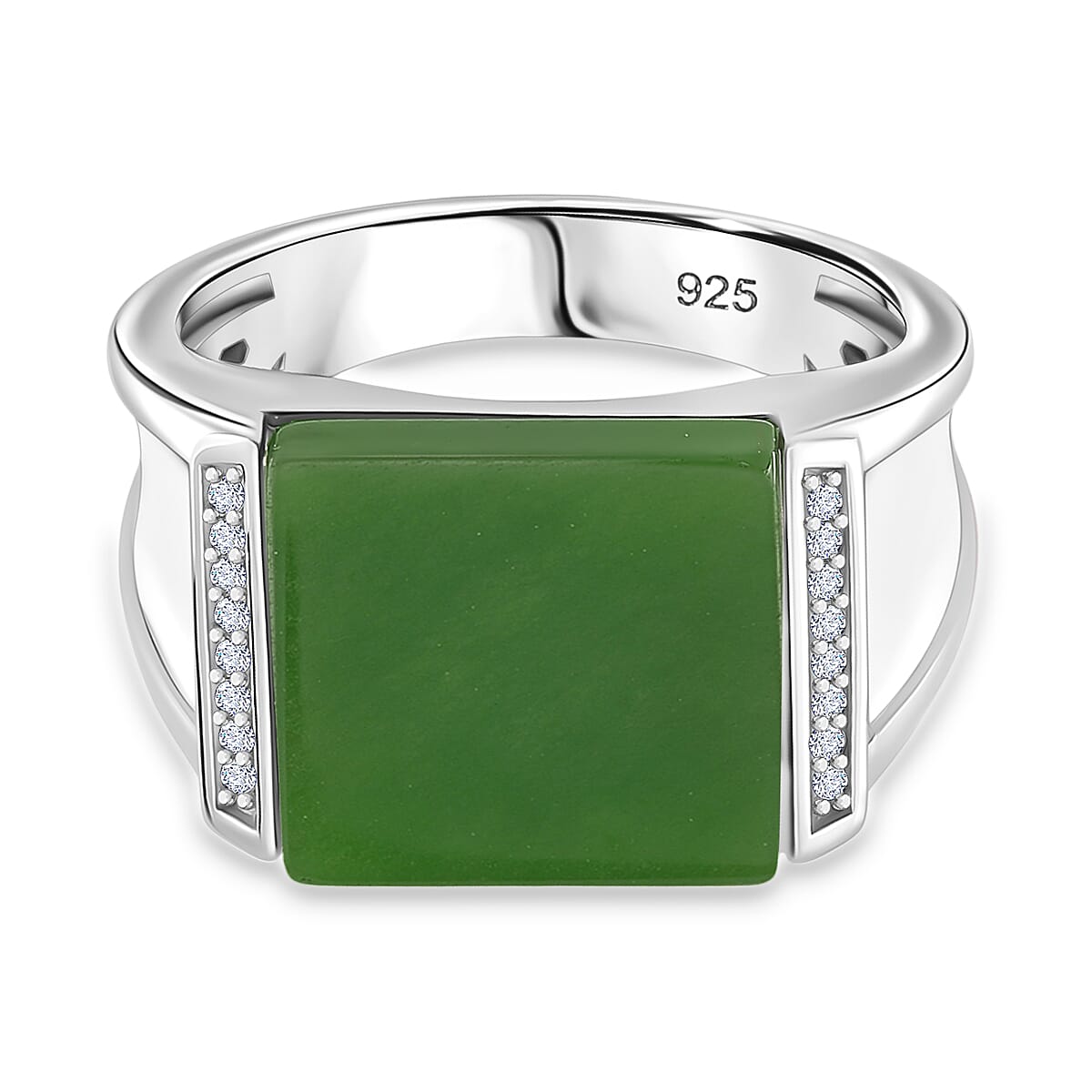 Enhanced Green Jade and Moissanite Solitaire Ring in Rhodium Overlay Sterling Silver 8147684 0