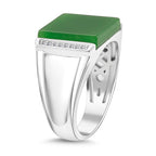 Green Jade & Moissanite Solitaire Ring in Rhodium Overlay Sterling Silver 6.97 Ct, Silver Wt. 6.50
