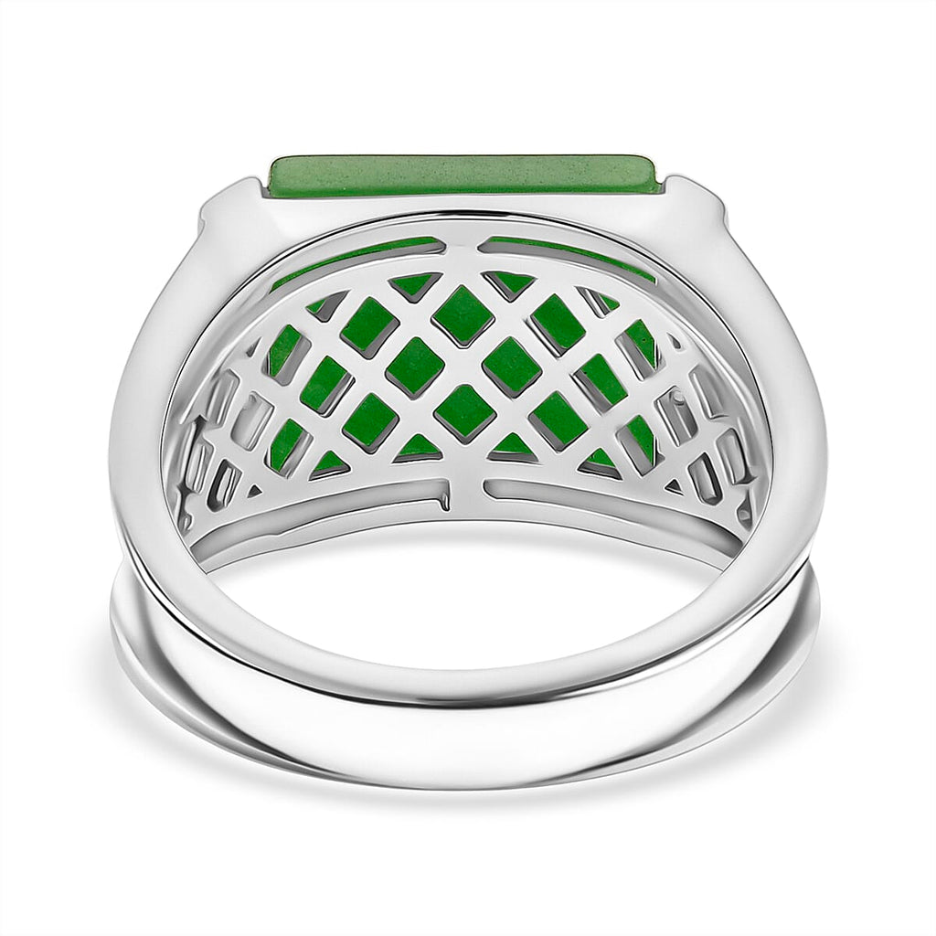 Green Jade & Moissanite Solitaire Ring in Rhodium Overlay Sterling Silver 6.97 Ct, Silver Wt. 6.50