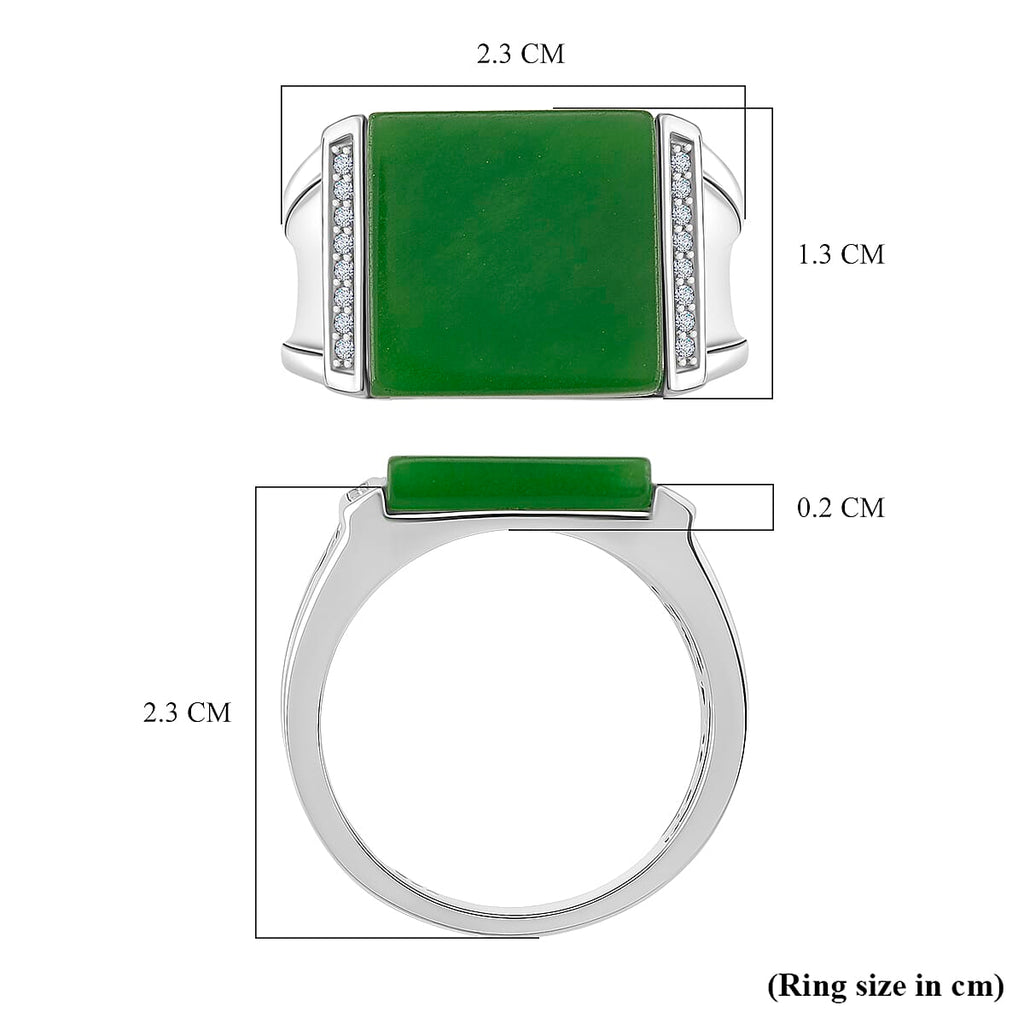 Green Jade & Moissanite Solitaire Ring in Rhodium Overlay Sterling Silver 6.97 Ct, Silver Wt. 6.50