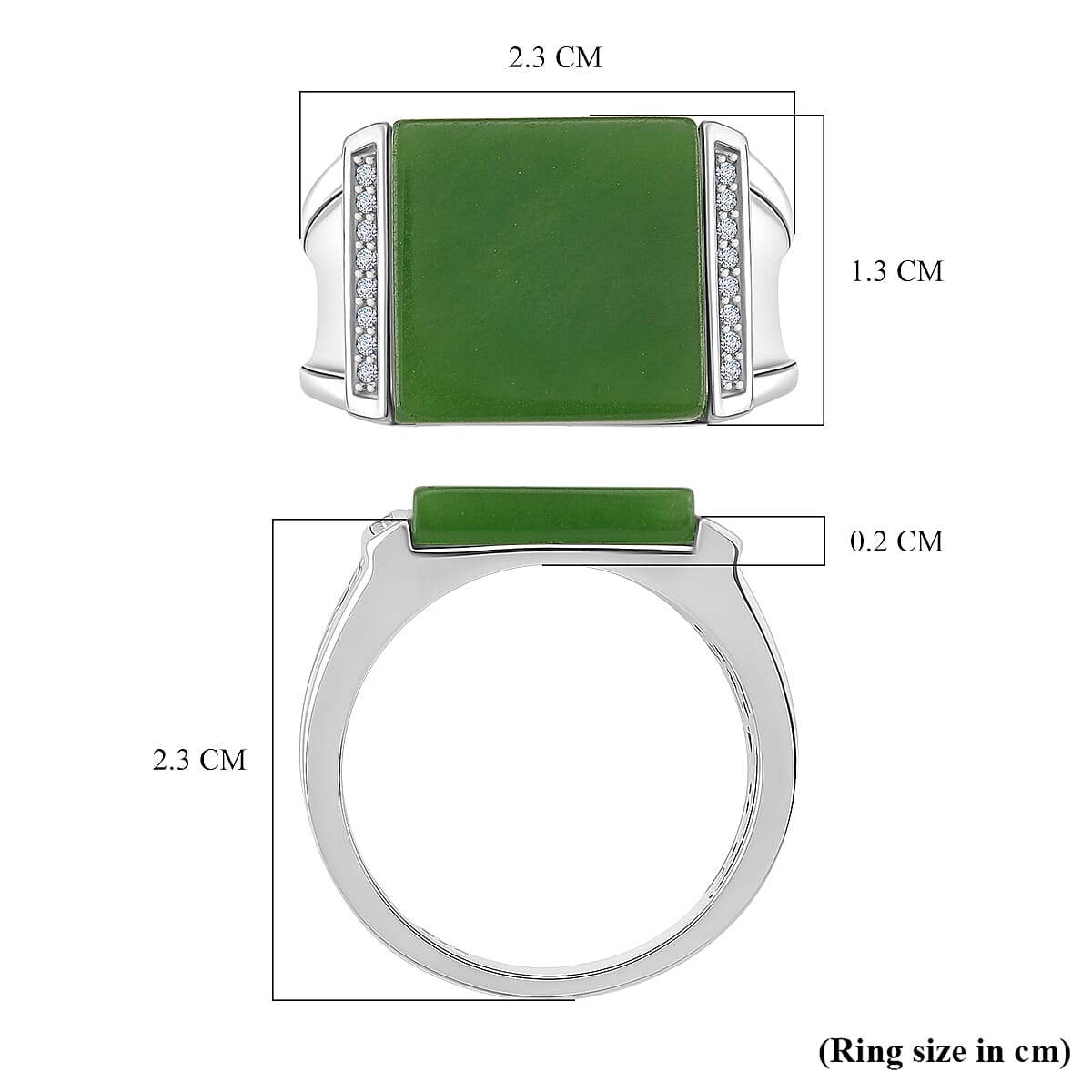 Enhanced Green Jade and Moissanite Solitaire Ring in Rhodium Overlay Sterling Silver 8147684 5
