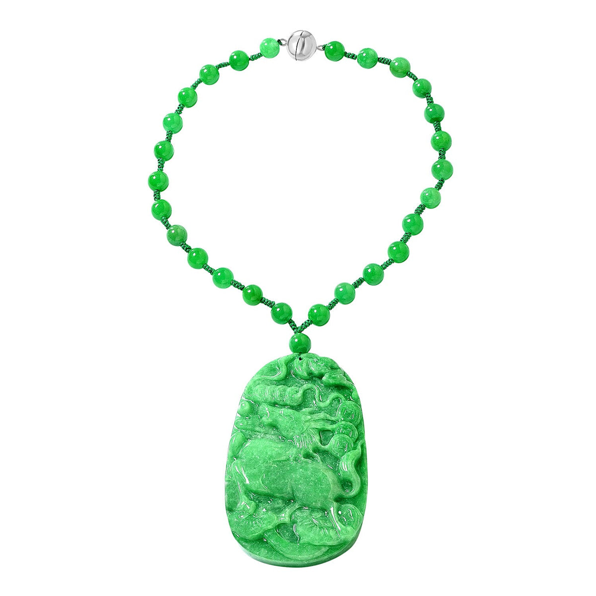 Dyed Green Jade Necklace (Size - 18) in Rhodium Overlay Sterling Silver 415.00 Ct. 8098737 0