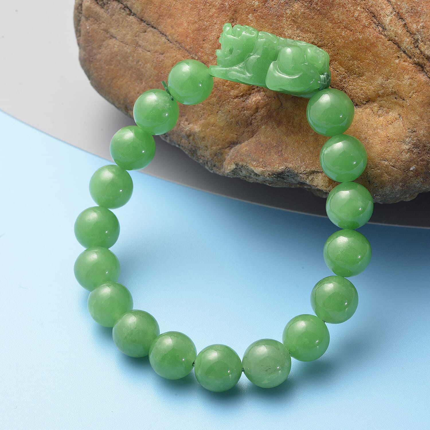 Enhanced Green Jade Stone Bracelet (Size 7 Stretchable) 200.00 Ct. 8098764 1