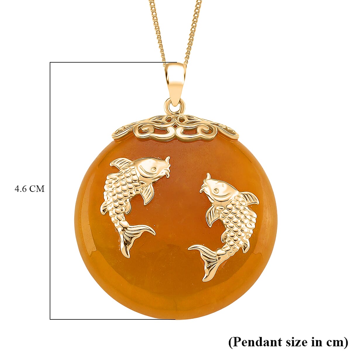 D'Joy Honey Jade Fish Pendant with Chain (Size 18) in Yellow Gold Plated Sterling Silver 73.50 Ct, Silver Wt. 5.00 Gms. V32667754 13