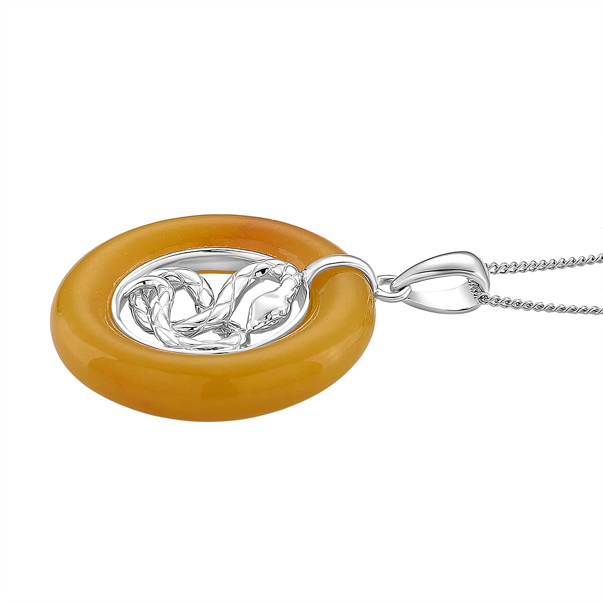 D'Joy Honey Jade Snake Pendant with Chain (Size 18) in Rhodium Overlay Sterling Silver 21.87 Ct. 4415979 7