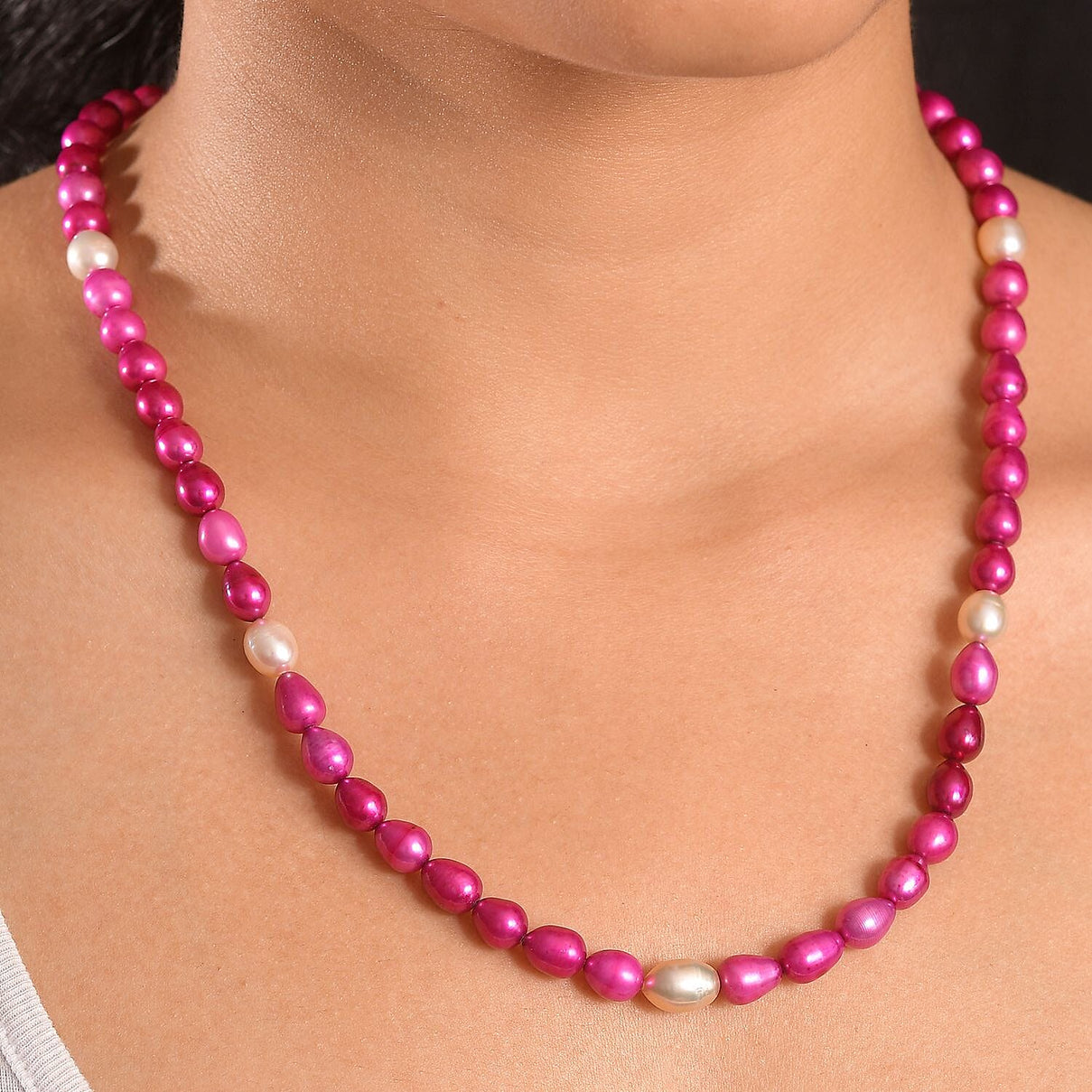 Dyed Pink Fresh Water Pearl &amp; Fresh Water Pearl Necklace (Size - 20 -2 Ext) with Magnetic Lock &amp; Lobster Clasp in Sterling Silver 135.00 Ct. 8155879 2