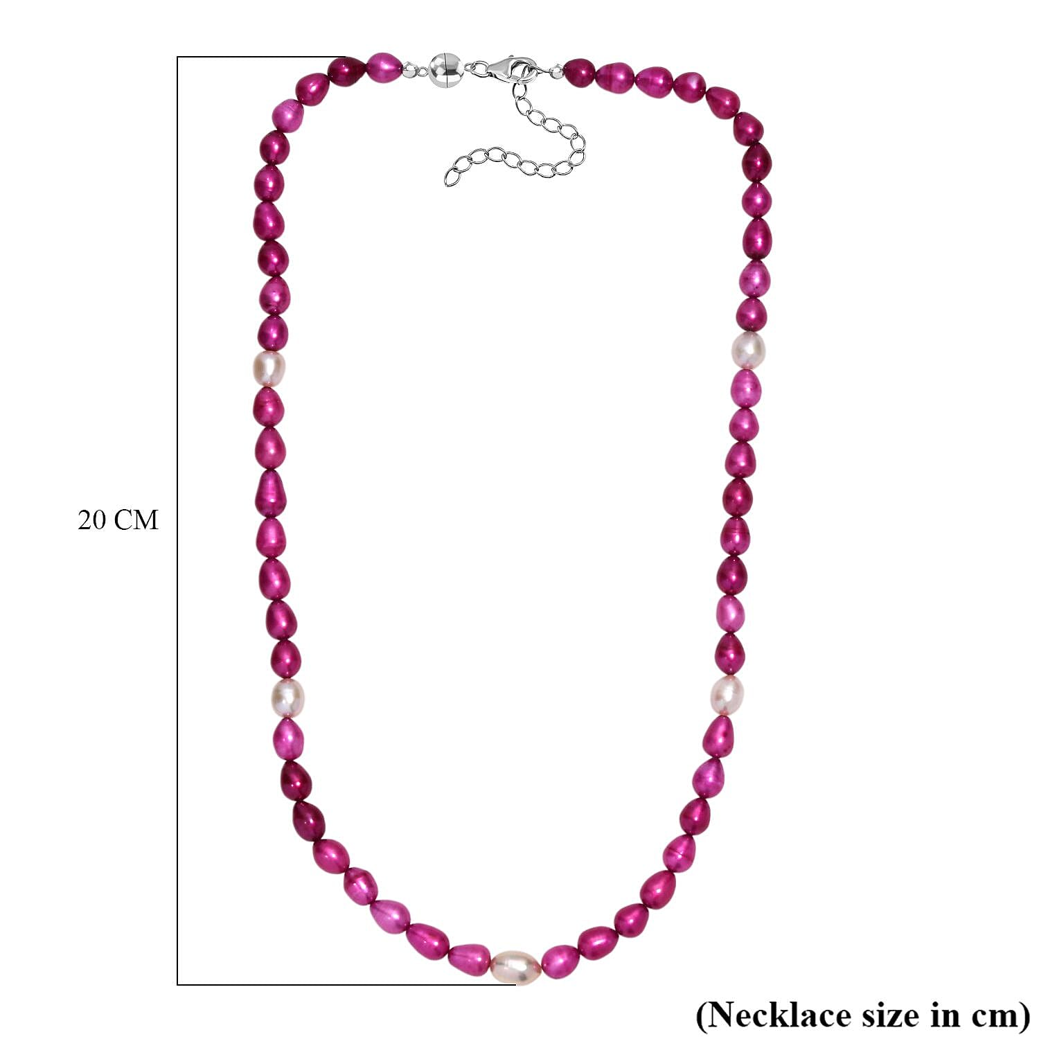 Dyed Pink Fresh Water Pearl &amp; Fresh Water Pearl Necklace (Size - 20 -2 Ext) with Magnetic Lock &amp; Lobster Clasp in Sterling Silver 135.00 Ct. 8155879 6